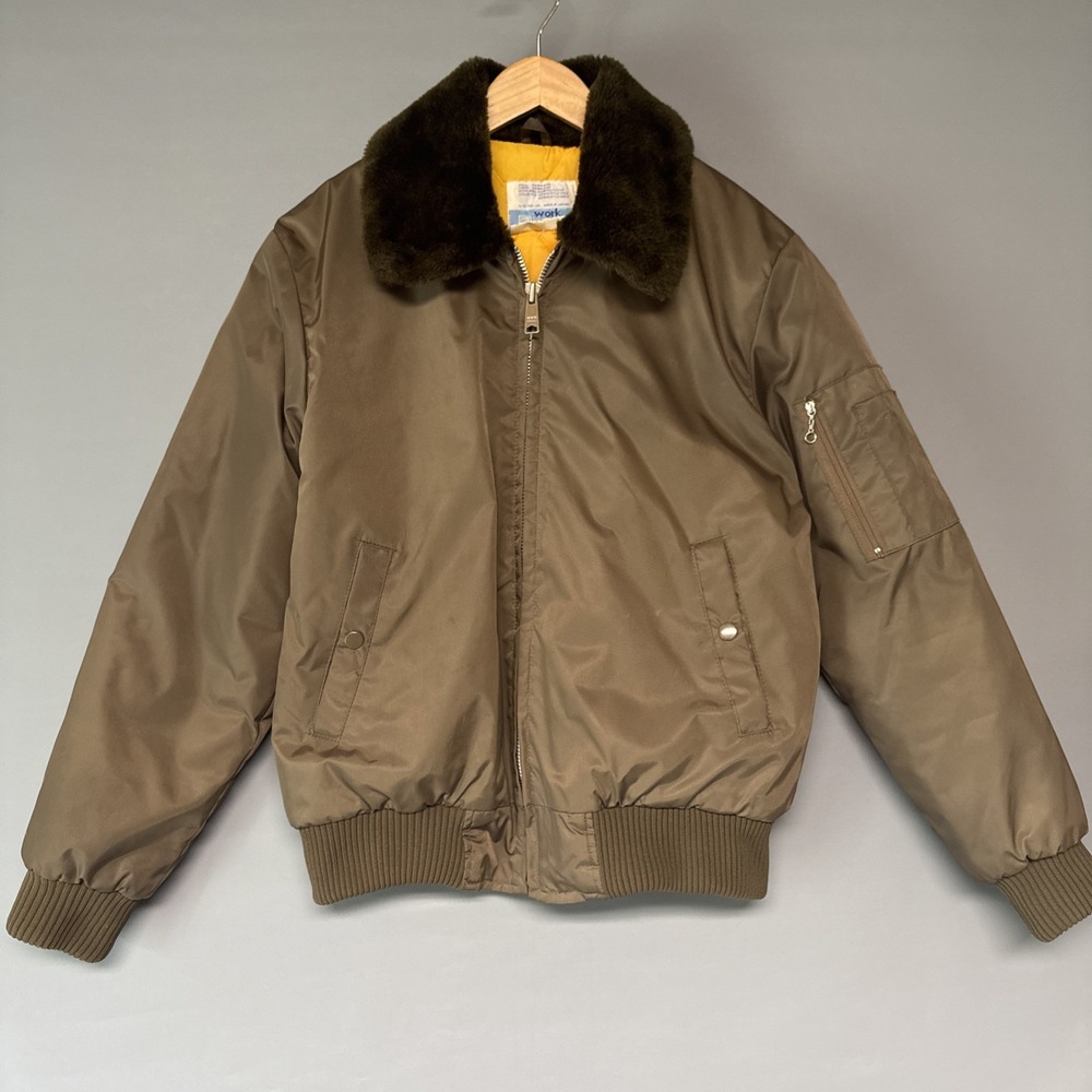 Sears Work Leisure Made In Japan Vintage Faux Fur Bomber Jacket - Sz M 38-40
